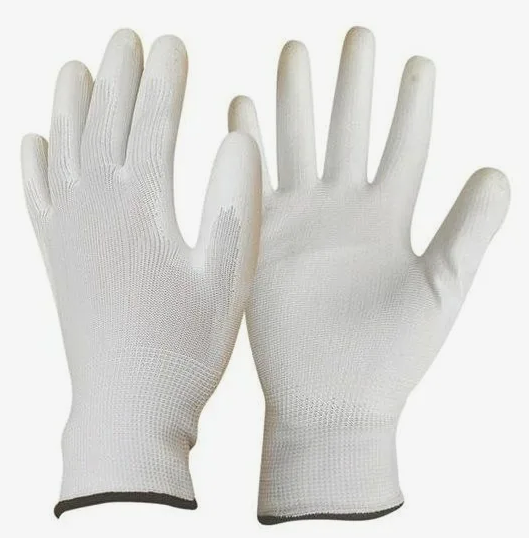 Перчатки белые из полиэстра с белым ПУ на ладони, размер 8, Strong